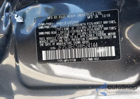 2017 Subaru Forester 2.5I Premium from USA, damaged, VIN JF2SJAEC5HH524144